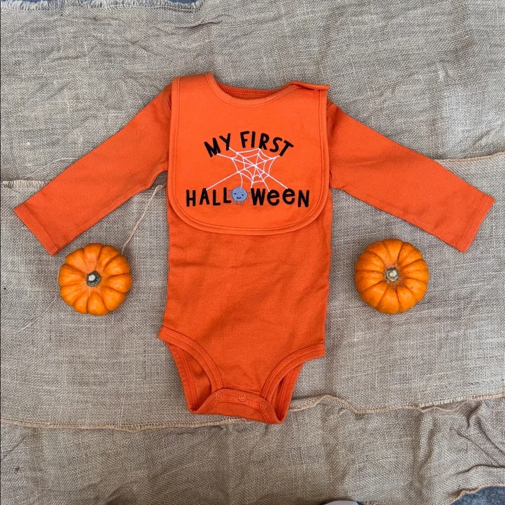 Carter's Orange Halloween Bodysuit and Bib Set